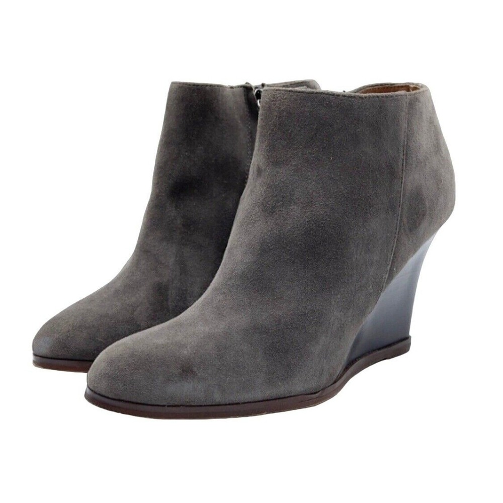 Halogen Boots Womens 8 Wedge Suede Leather Ankle Bootie Almond Toe Zip Shoes